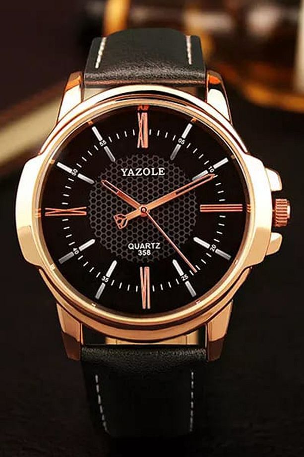 Erkek Kol Saati Siyah Deri Kordon Moda Şık Trend Yzl358s - 1