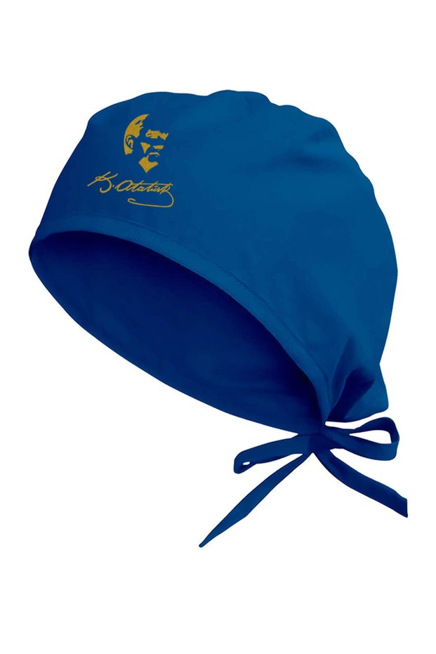 Gold Yellow Ataturk Silhouette & K.ataturk Signature Printed Surgical Cap Blue
