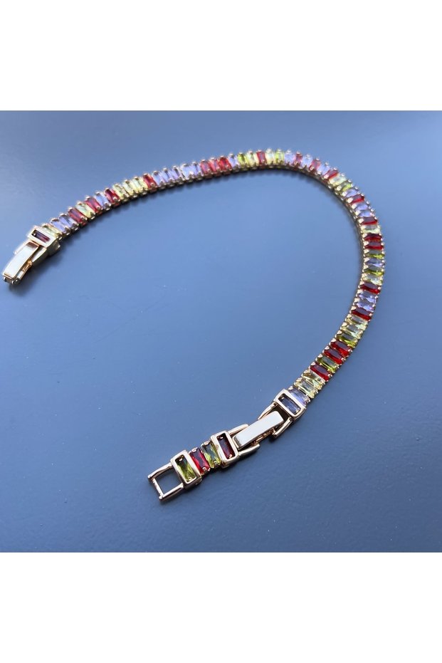 Gold Plated Mix Baguette Stone Waterway Bracelet (19cm)