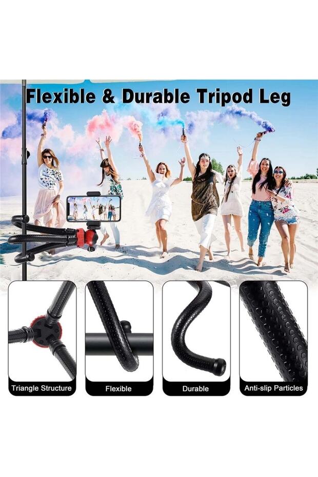Bluetooth Kumandalı Esnek Ahtapot Flexıble Tripod Selfie Masa Üstü Stand - 5