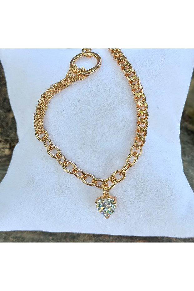 Vip Zircon Stone Heart Detailed Tarnish Stainless Steel Bracelet