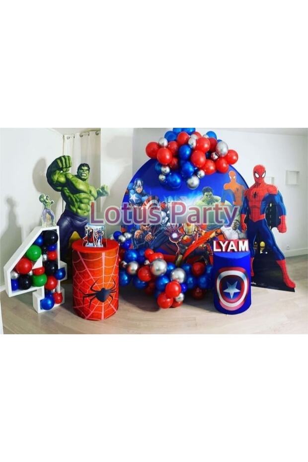 30 Pieces Spiderman Themed Balloon Set (Navy Blue - Red - Chrome Silver)