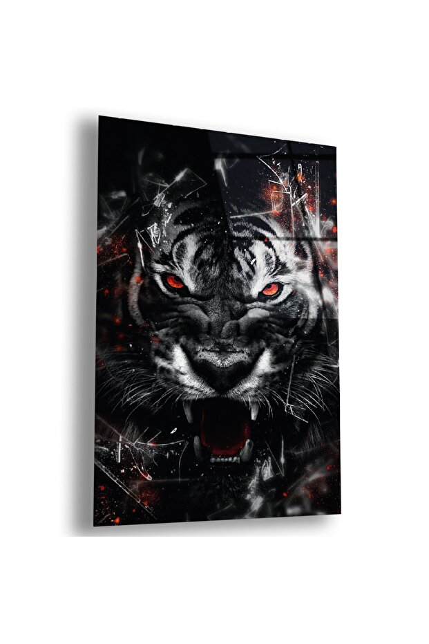 Frameless Vertical Furious Tiger Unbreakable Glass Painting