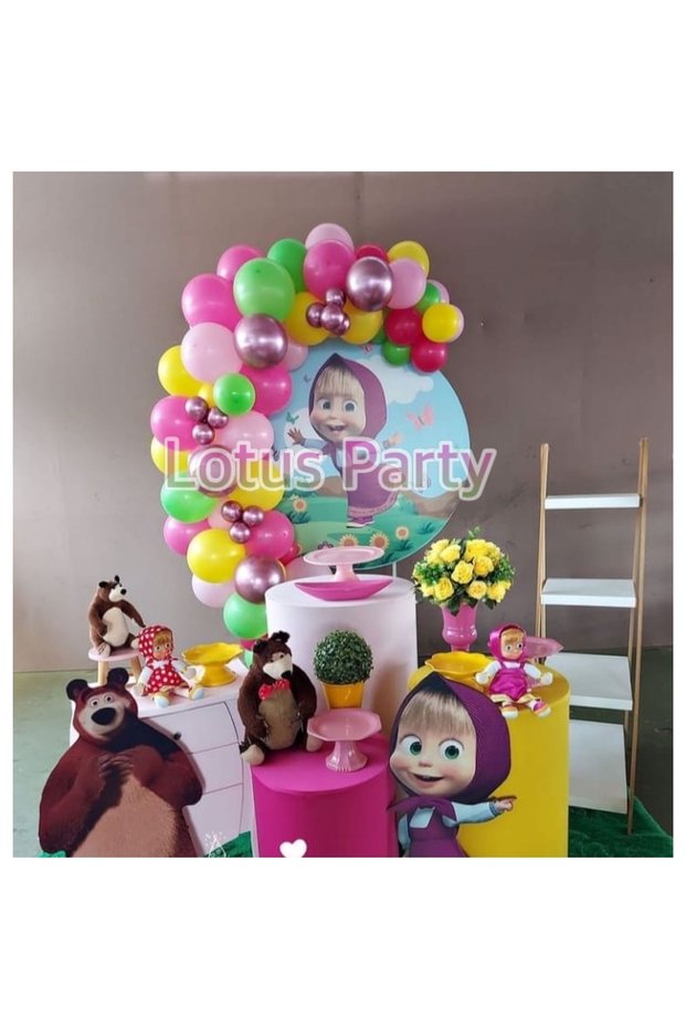 30 Pieces Tongs and Big Bear Themed Balloon Set ( Fuchsia - Pink - Yellow - Green - Chrome Pink )