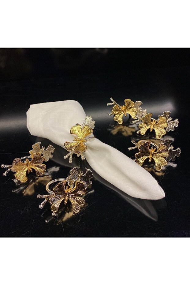Butterfly Set of 6 Gold&Silver Napkin Rings 8x4x5.5 Cm Two Butterfly Gold&Silver Tableware Rings