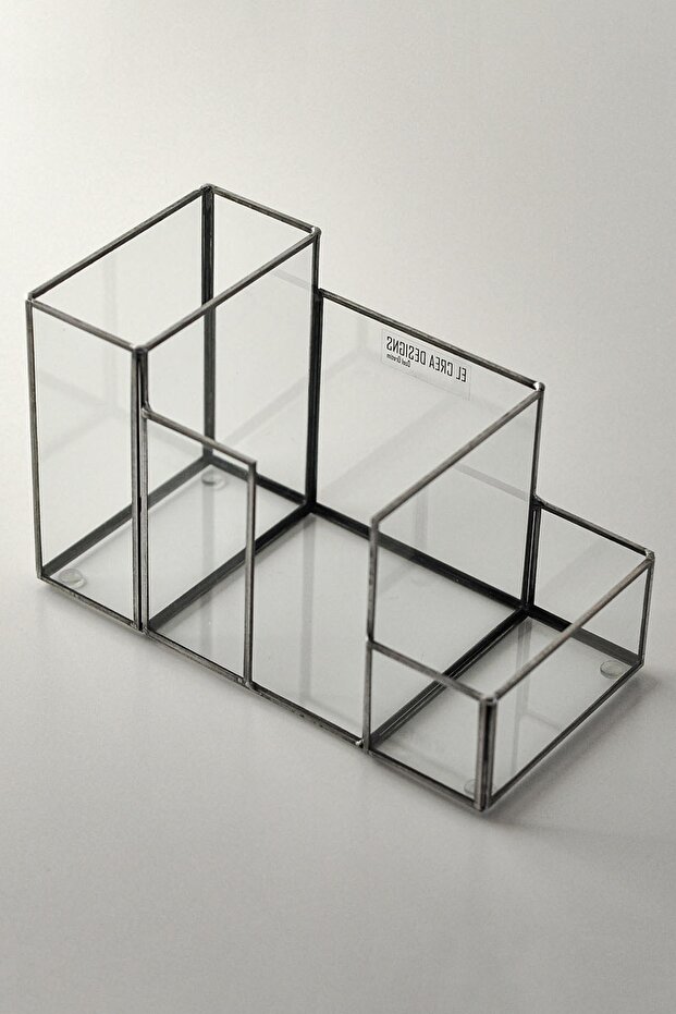 20x11x10cm Black Anthracite Geometric Glass Pen Holder Organizer Office Decoration Makeup Brush Organizer