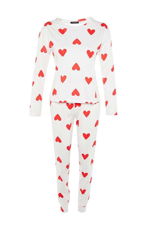 Beyaz %100 Pamuklu Kalpli Örme Pijama Takımı THMAW21PT0566 - 8