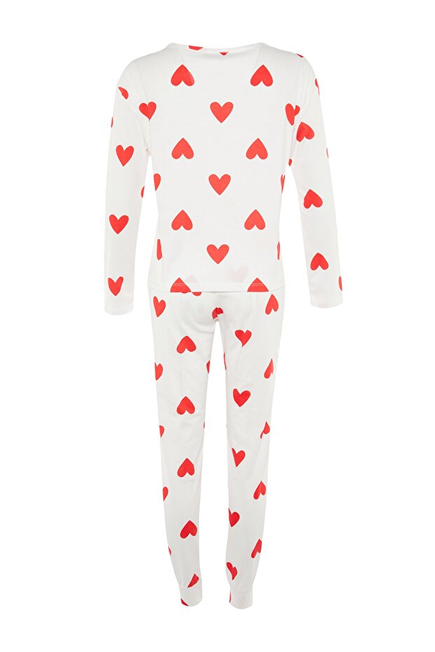 Beyaz %100 Pamuklu Kalpli Örme Pijama Takımı THMAW21PT0566 - 10