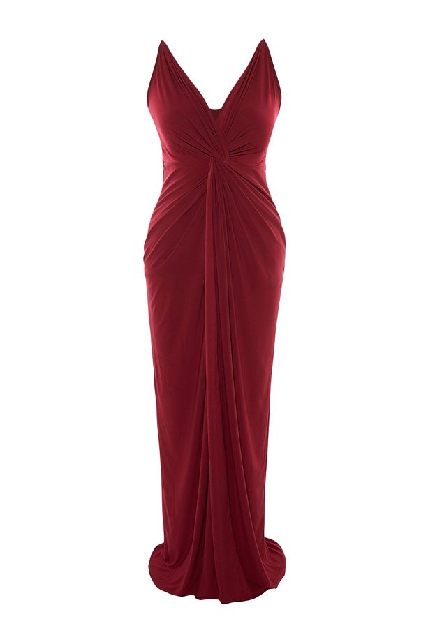 Bordo Örme Drape Detaylı Maxi/Uzun Abiye Elbise TBBSS22AD00000 - 8
