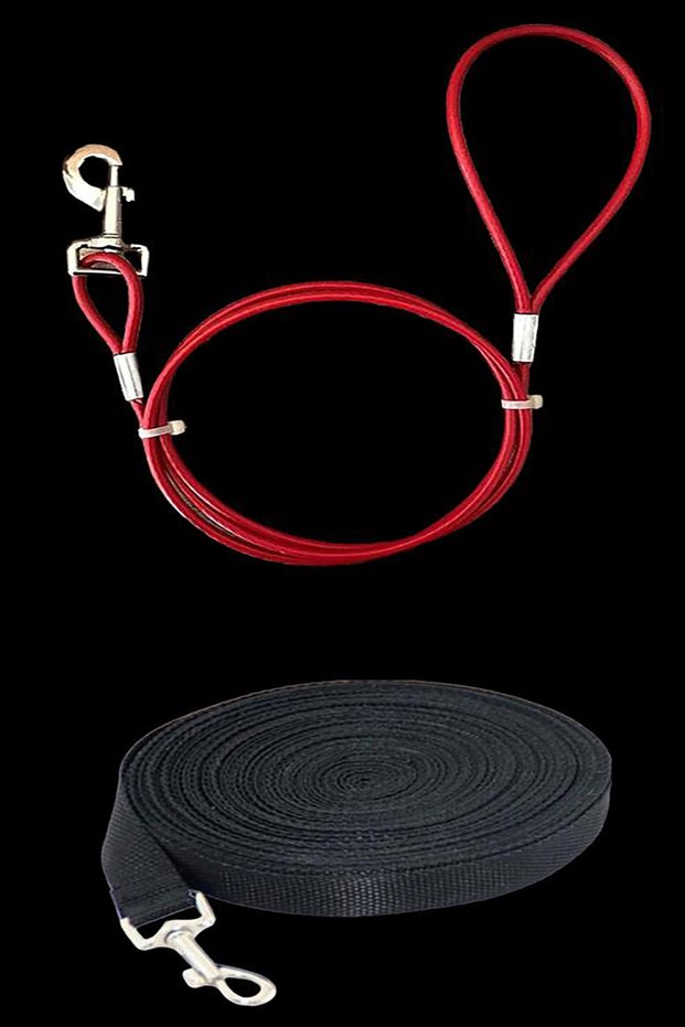 1.5 Meters Steel Dog Lead Rope +10 Meters Dog Collar Lead Strap Black