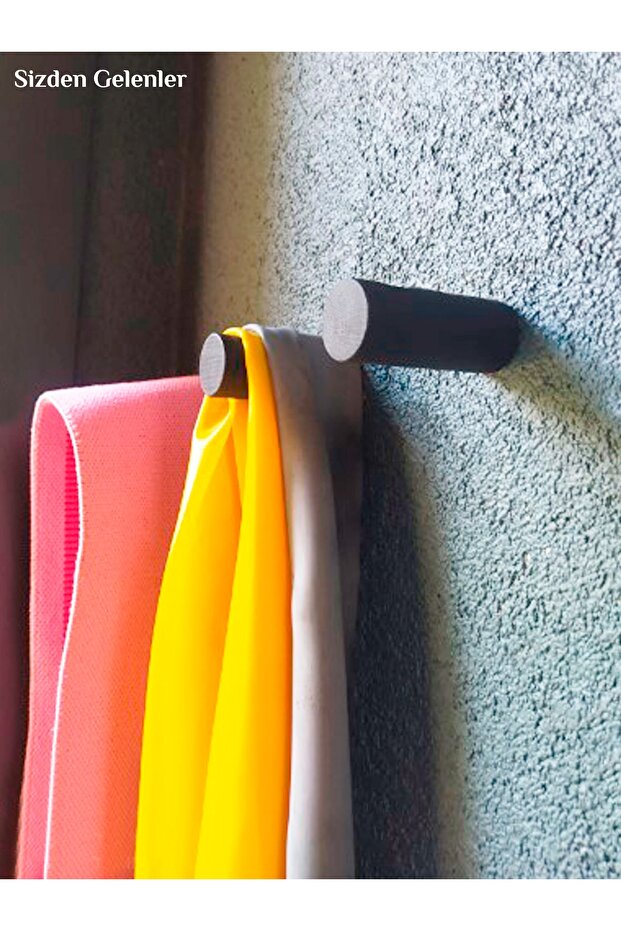 Ahşap Modern Duvar  Banyo Askılık 4 lü Set Dekoratif Askı  Siyah - 2