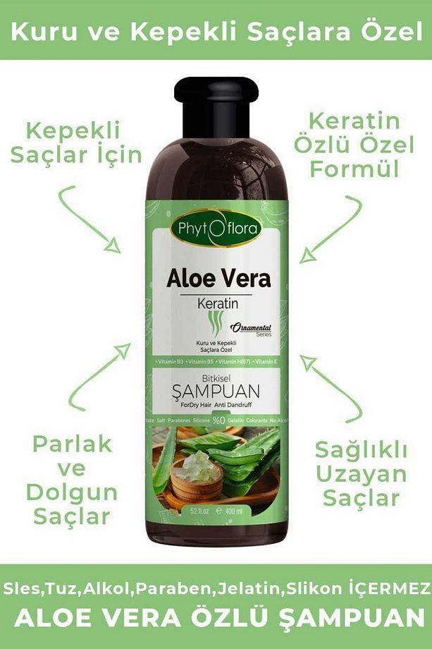 Uzak Tuzsuz Kuru Ve Kepekli Saçlara Özel Aloe Vera Ve Keratin Ilaveli Bitkisel Şampuan 400 ml - 2