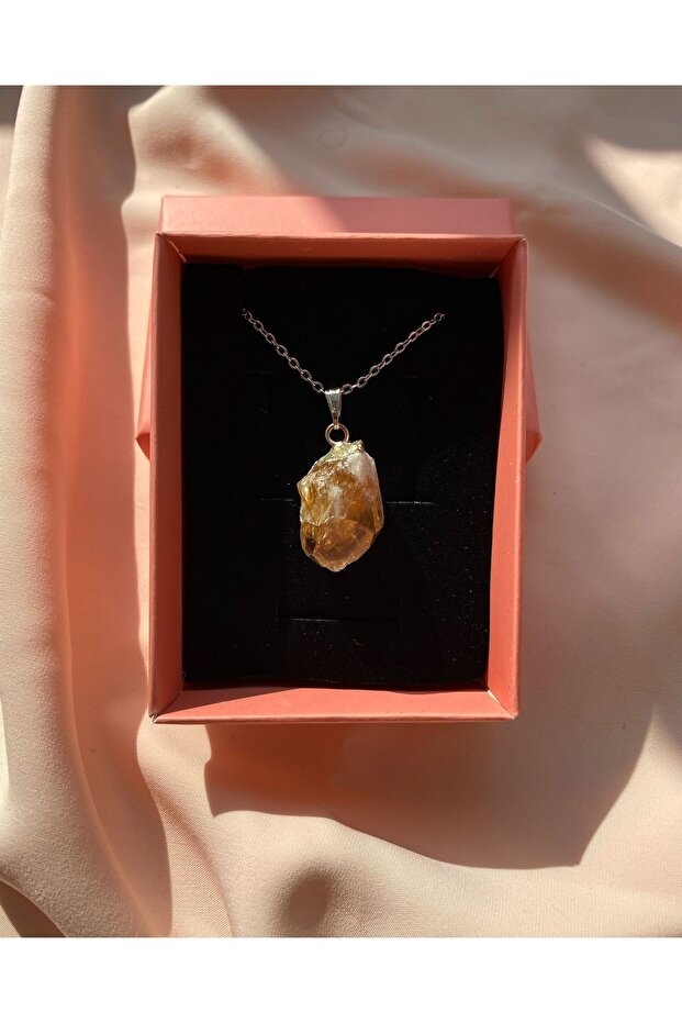 Natural Unprocessed Raw Citrine Stone Natural Stone Necklace Positive Stone Necklace Healing Stone Necklace