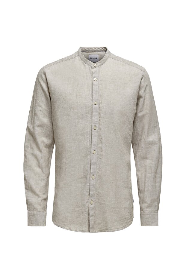 Men's Beige Shirt - Solid Linen Noos (22019173-chi)