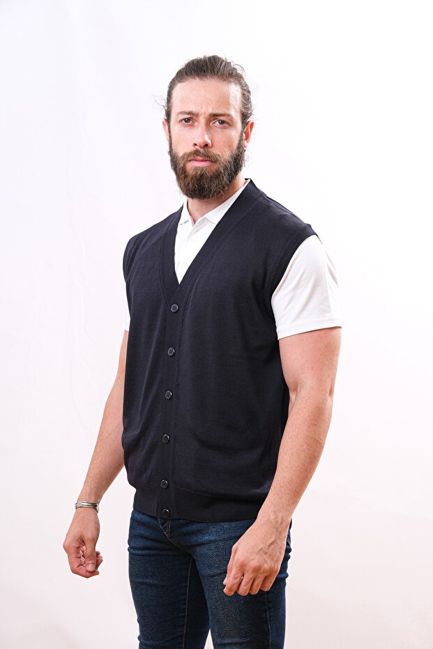 Woolen Men's Pocketless Knitwear Vest
