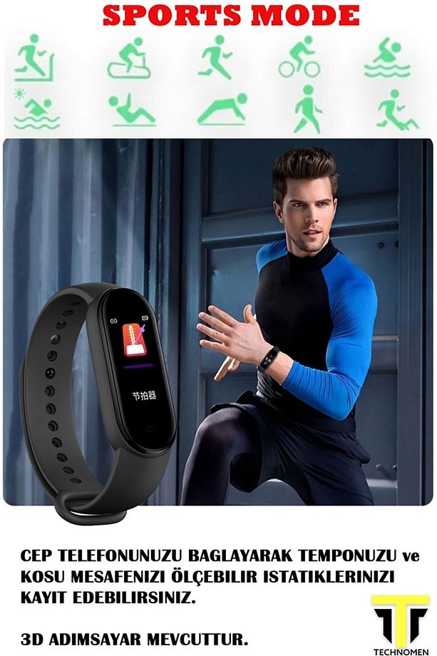 M4 Akıllı Bileklik I12 Siyah Bluetooth Kulaklık Ios Android Uyumlu Set - 4