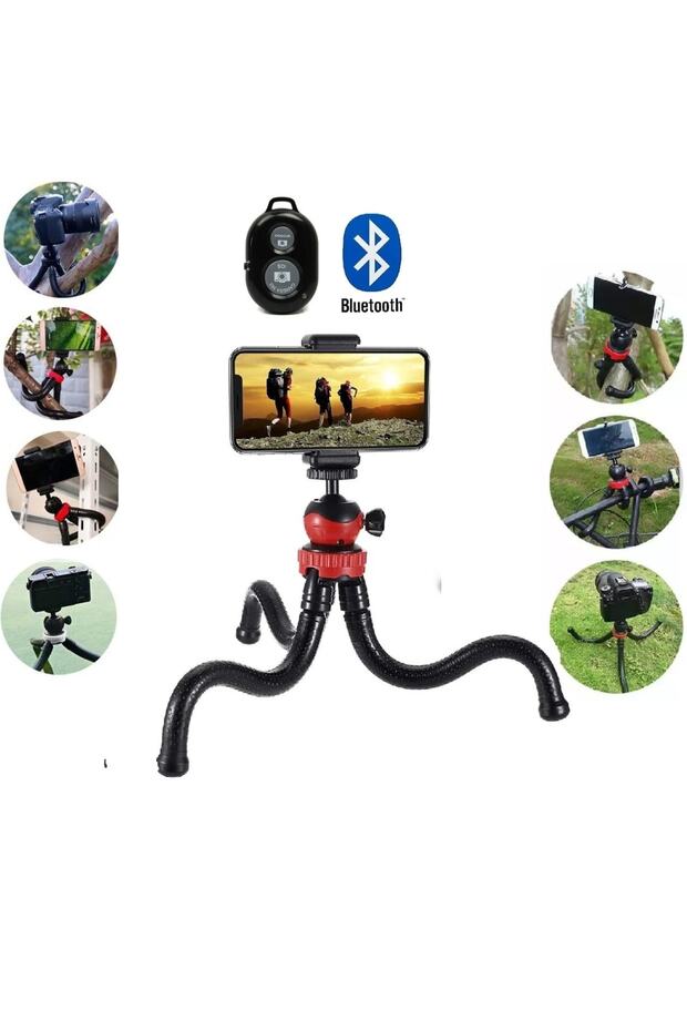 Bluetooth Kumandalı Esnek Ahtapot Flexıble Tripod Selfie Masa Üstü Stand - 1