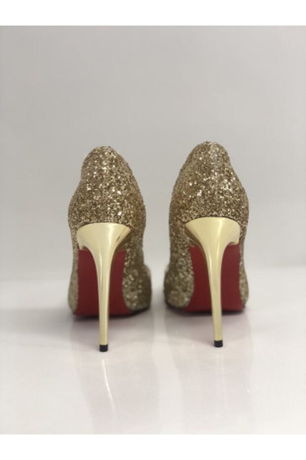 Altın Cam Kırığı Stiletto Özel Ve Büyük Numara Yüksek Topuklu Ayakkabı - 2