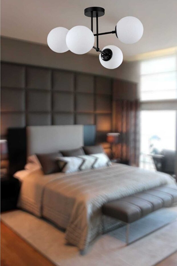 Kule 4'lü Siyah Modern Avize (beyaz Camlı) - 2