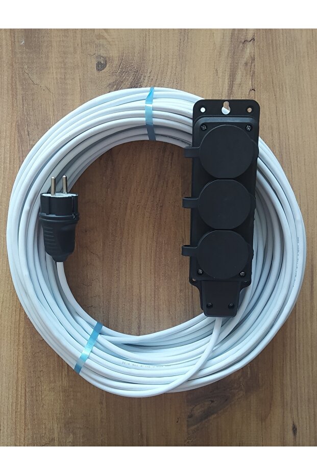 3X1.5 Ttr 40 Meters Multi-Wire White Color Isolated Grounded Triple Group Socket Portable Extension Cable