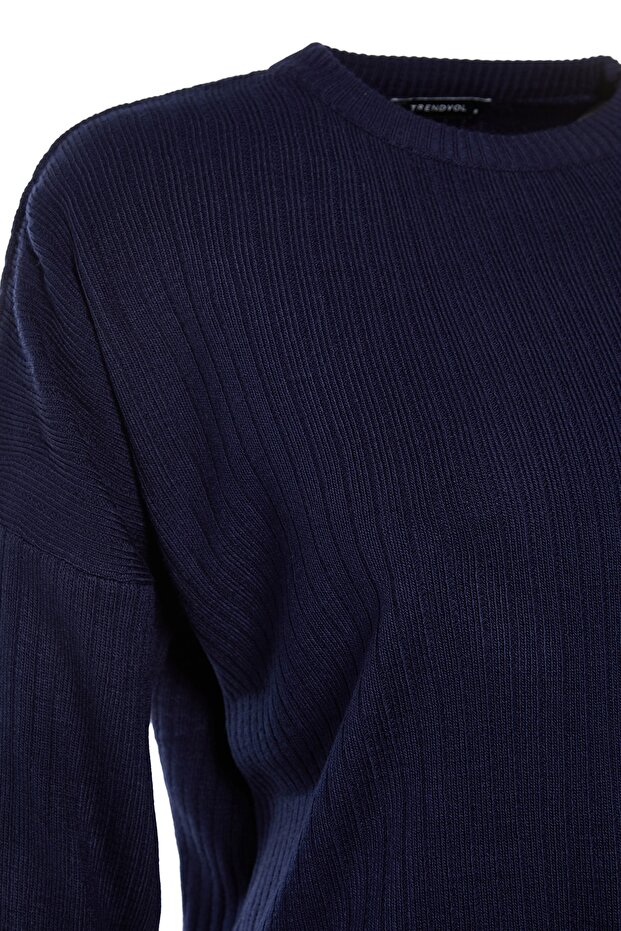 Lacivert Geniş Kalıp Basic Fittilli Triko Alt-Üst Takım TWOSS20AU0084 - 7