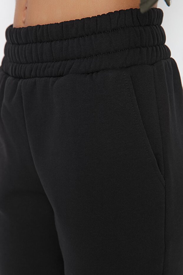 Black Basic Jogger Hrubé fleecové pletené tepláky TWOAW21EA0010 - 6