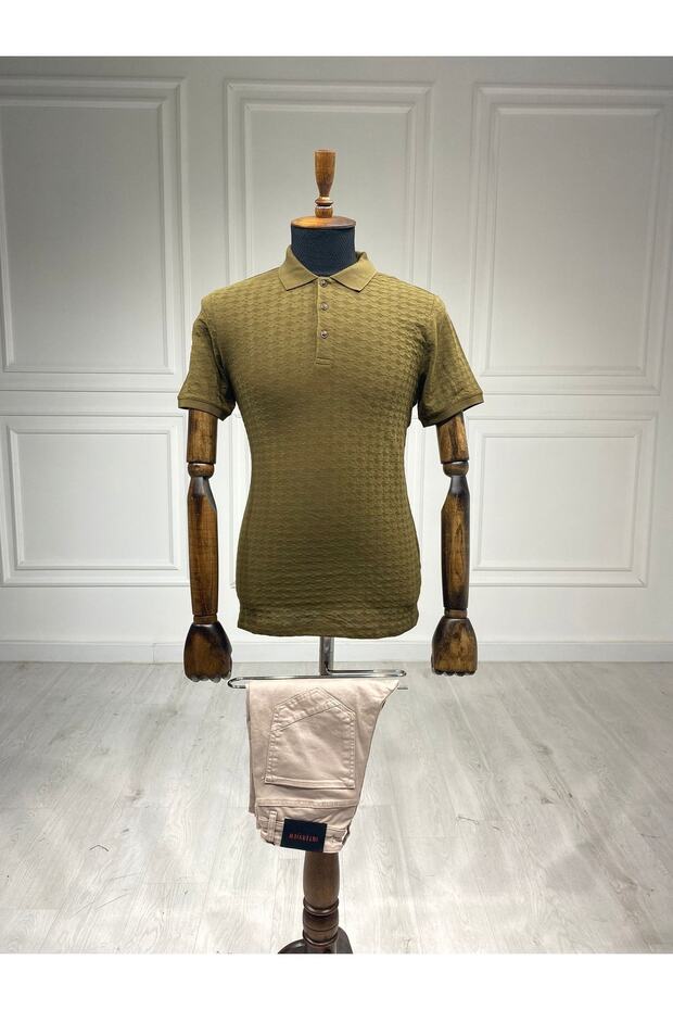 Polo Neck Regular Fit Khaki T-shirt