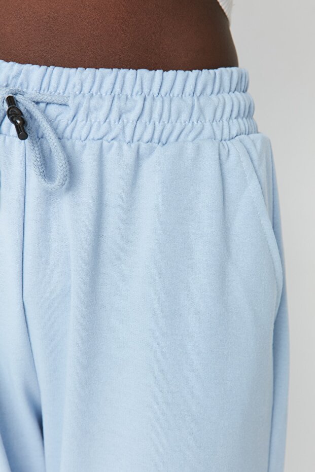 Hellblaue Basic Jogger-Strick-Jogginghose mit Taschen - 4