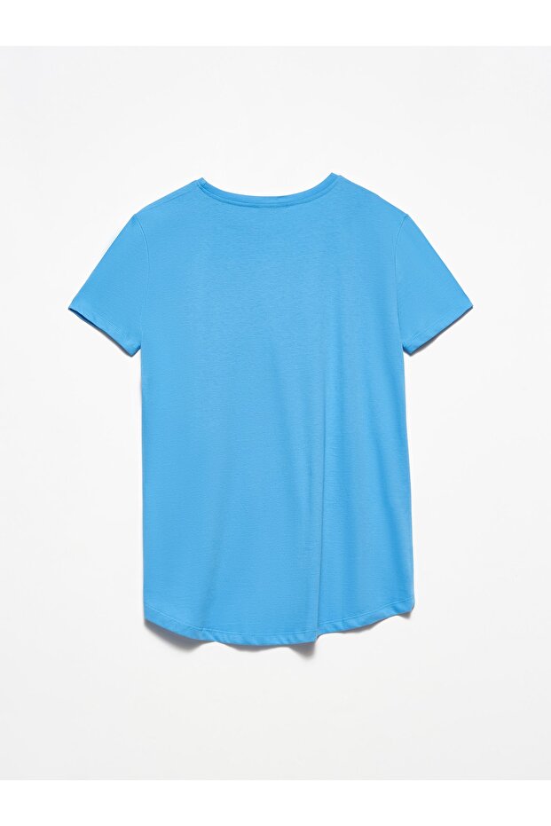 Kadın Bisiklet Yaka Basic T-shirt - 4