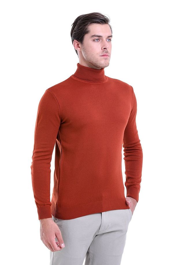 Erkek Kiremit Regular Fit Düz Balıkçı Yaka Triko Kazak - 1