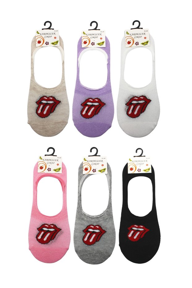 Women's Ballerina Multicolored Socks Cotton Patterned Invisible Anti-Slip Heel Silicone Pack of 6