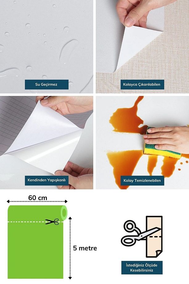 5 m X 60 cm Mermer Desenli Masa Tezgah Mutfak Su Geçirmez Yapışkanlı Folyo Sticker Sarı - 5