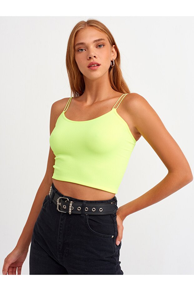3528 Elastic Crop Top-neon Yellow