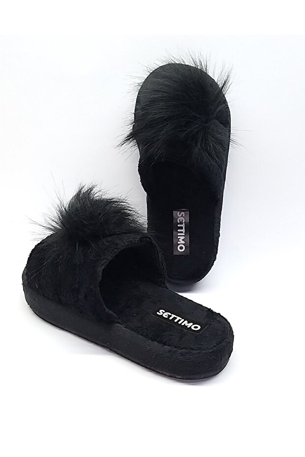 Siyah Peluş Ev Terliği - 1