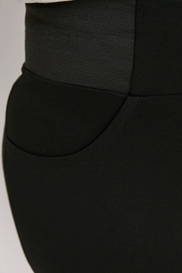 Siyah Beli Lastikli Skinny Örme Büyük Beden Pantolon TBBAW23AR00023 - 13