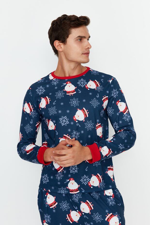 Granatowy zestaw piżam z dzianiny o regularnym kroju - kombinacja rodzinna TMNAW23PT00064 - 4