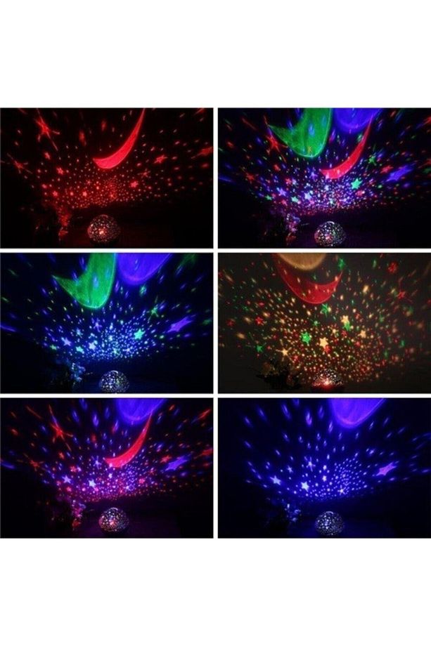 Dekoratif Çocuk Odası Gece Lambası Led Projeksiyon Gece Lambası Dönen Ay Yıldız Led Mavi - 3
