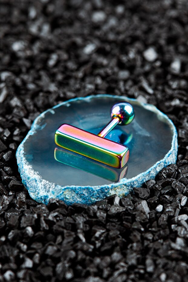 Çelik Kıkırdak Tragus Dikdörtgen Piercing Rainbow