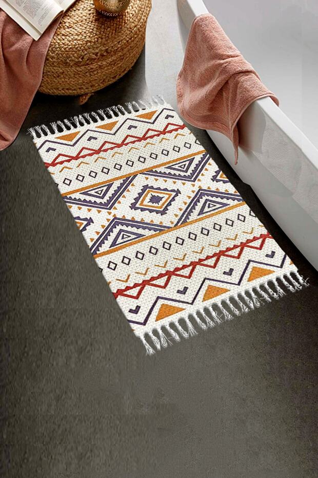 Else Desenli Yıkanabilir Modern Tekli Banyo Paspası Halı Vintage Dokuma Kilim 50x80cm Byns-05 - 4