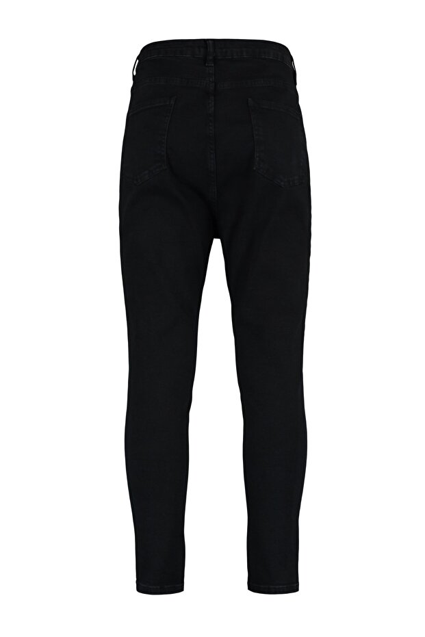 Siyah Yüksek Bel Dar Paça Esnek Skinny Büyük Beden Jeans TBBAW23CJ00032 - 6