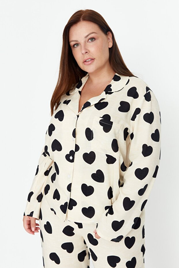 Zestaw piżam z kołnierzykiem koszuli w kształcie serca w kolorze ecru - TBBAW23AI00030 - 3