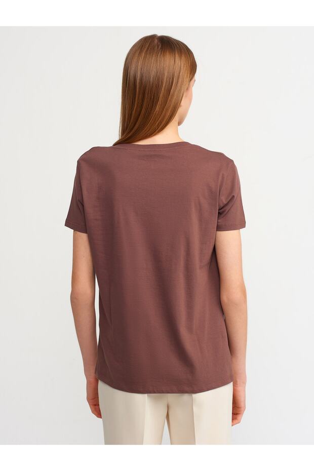 3470 V Yaka Basic T-shirt-k.kahve - 5