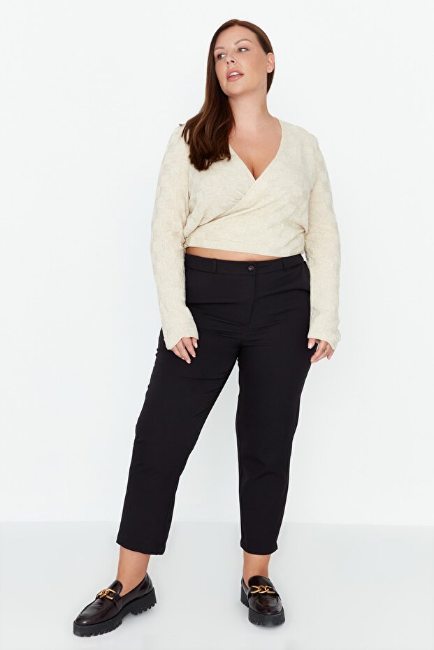 Černé tkané zkrácené kalhoty větší velikosti - TBBAW23AR00020 - 8