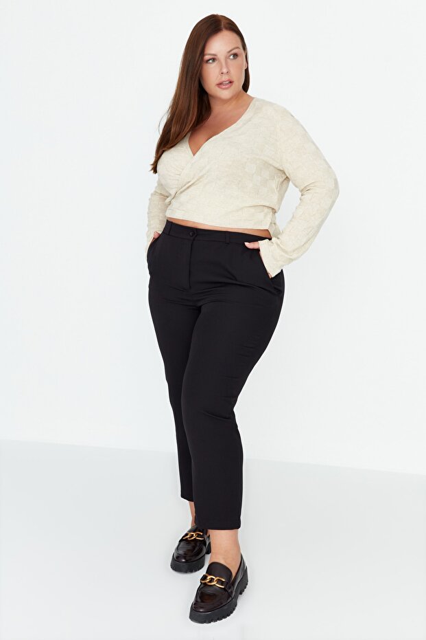 Černé tkané zkrácené kalhoty větší velikosti - TBBAW23AR00020 - 9