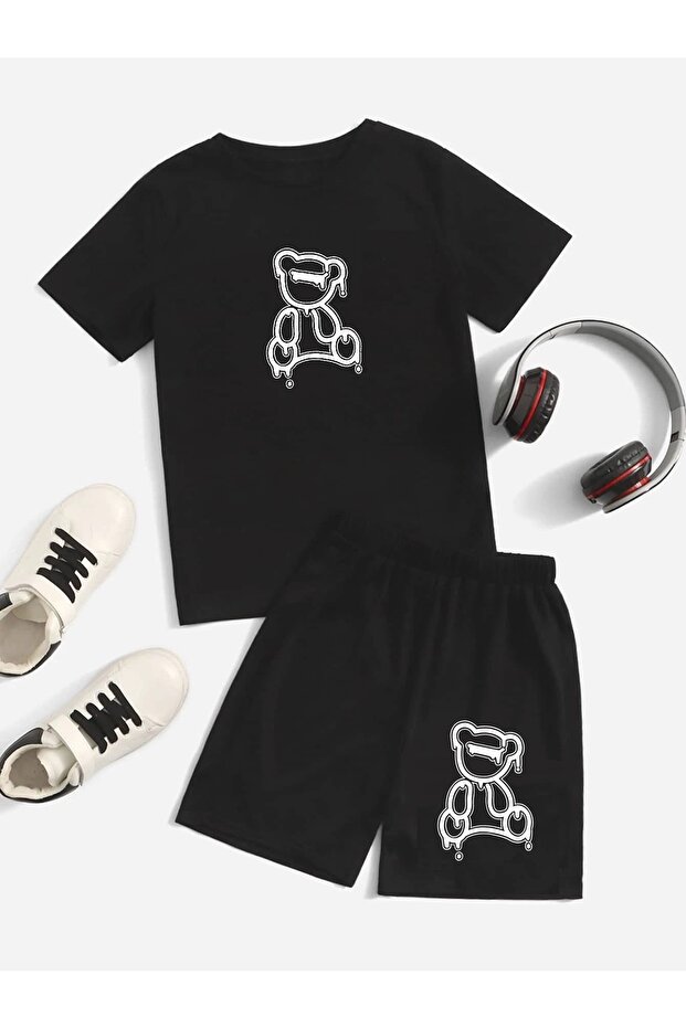 Black Girl/Boy Printed Shorts Set
