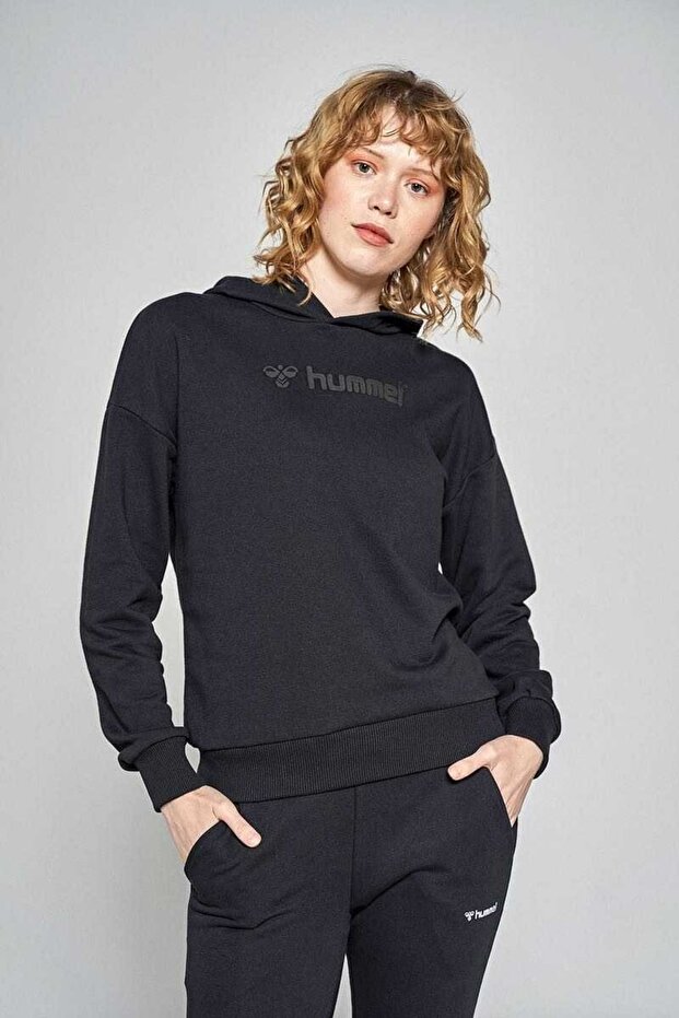 Kadın Siyah Damı Sweatshirt - 1