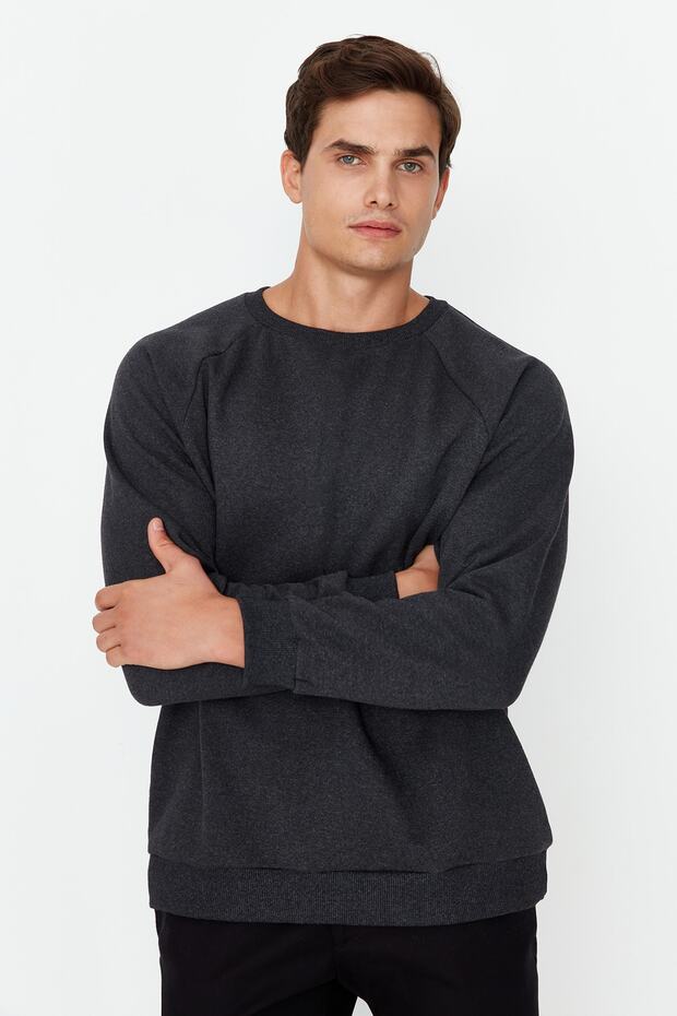 Antrasit Oversize/Geniş Kesim Fit İçi Polar/Sıcak Tutan Sweatshirt TMNAW23SW00190 - 7