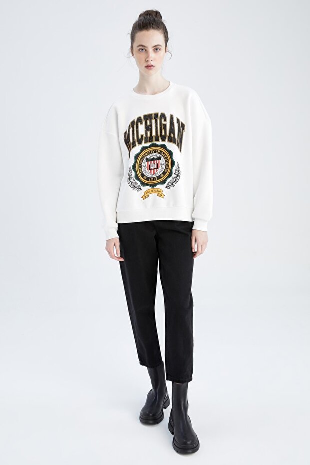 Oversize Fit Bisiklet Yaka Sweatshirt - 5