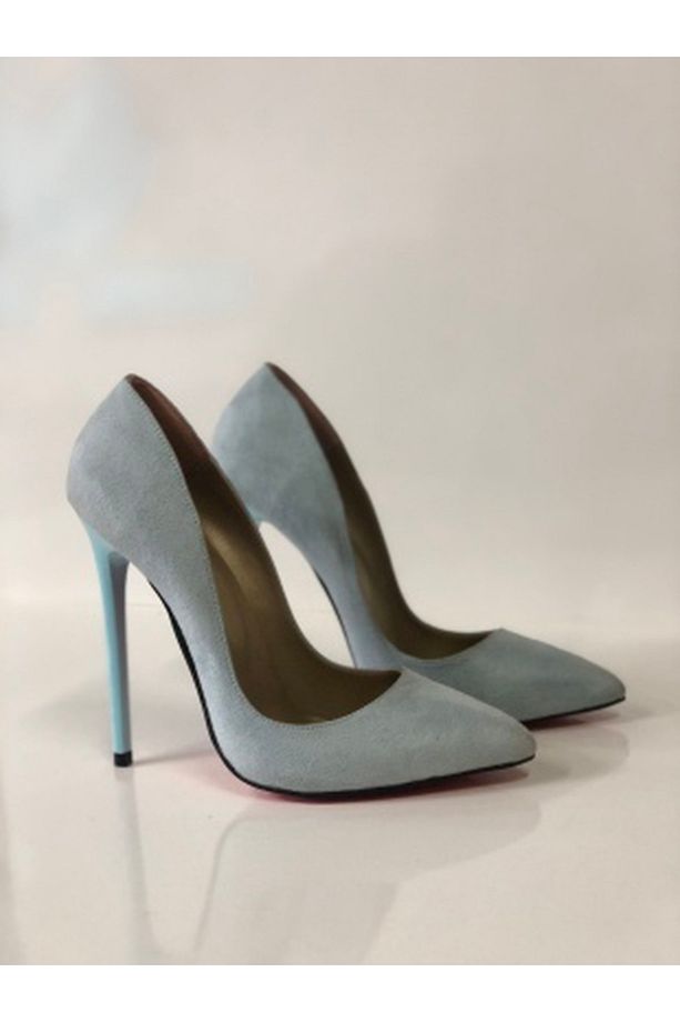 Bebe Mavi Süet Stiletto Özel Ve Büyük Numaralar Yüksek Topuklu Ayakkabı - 1