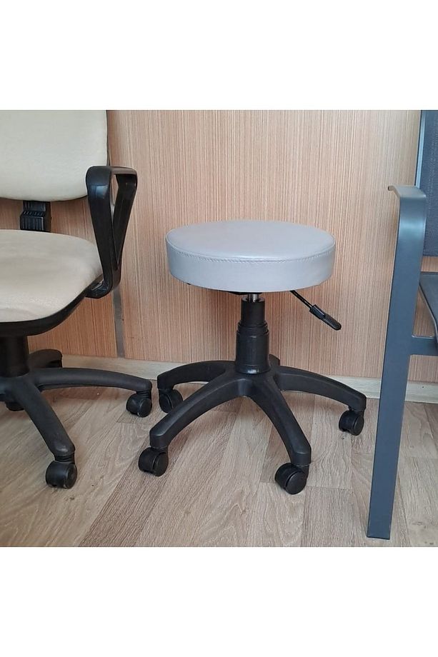 Döner Ofis Kasiyer Taburesi Tekerlekli Deri Döşeme Oturak Eczane Laboratuvar Büro Çalışma Koltuğu - 3